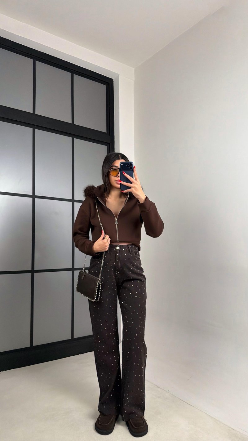 Acı Kahve Full Taş İşlemli Muadil Premium Jean GAUS-00965 GAUS-00972