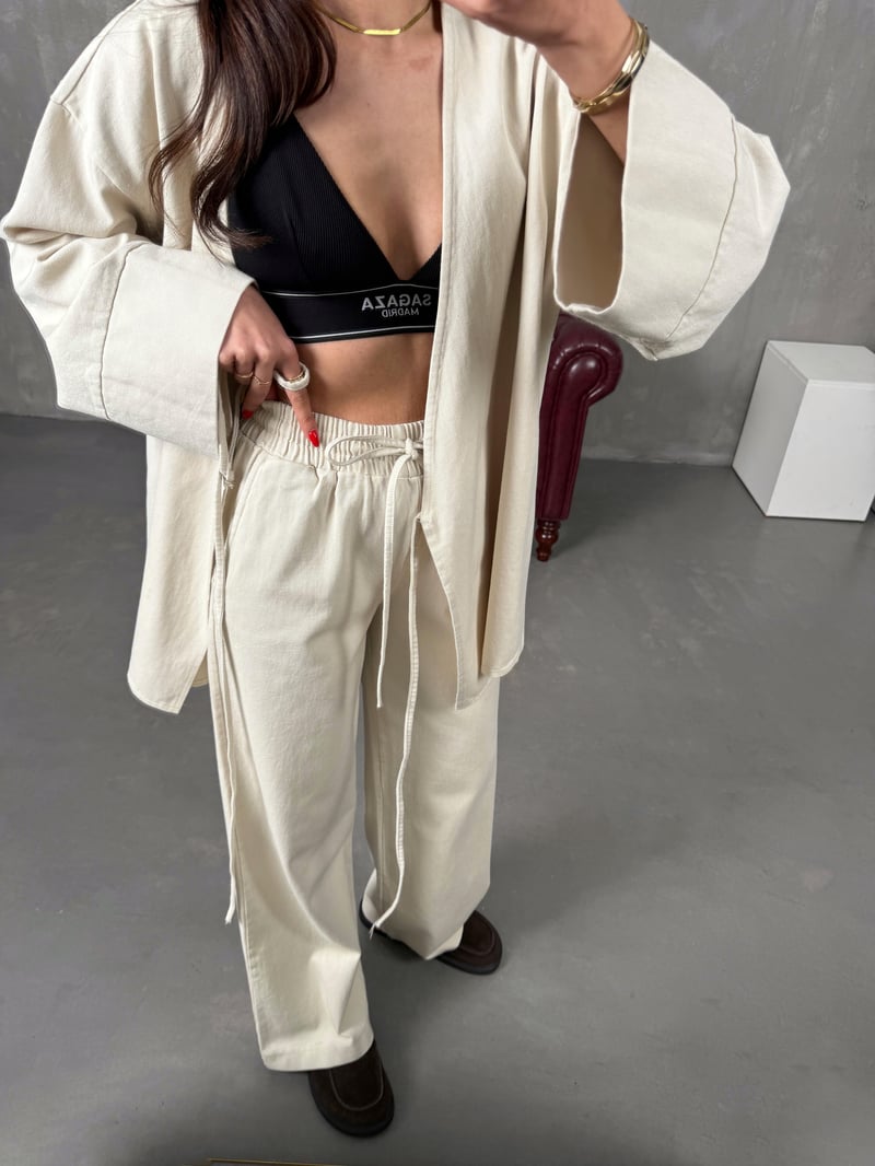 Rozali Taş Gabardin Kimono İkili Takım