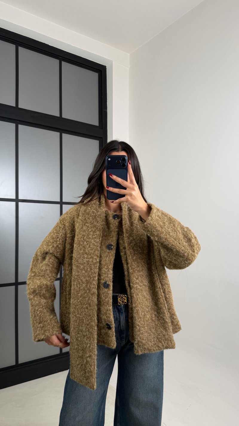 Camel ZR Muadil Astarlı Atkı Detaylı Kırçıllı Ceket GAUS-00718
