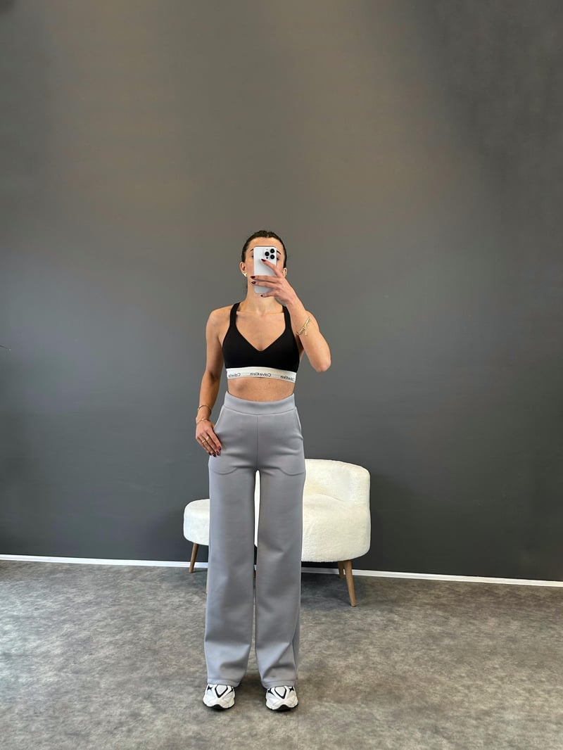 Sofy Gri Model Scuba Palazzo Pantolon