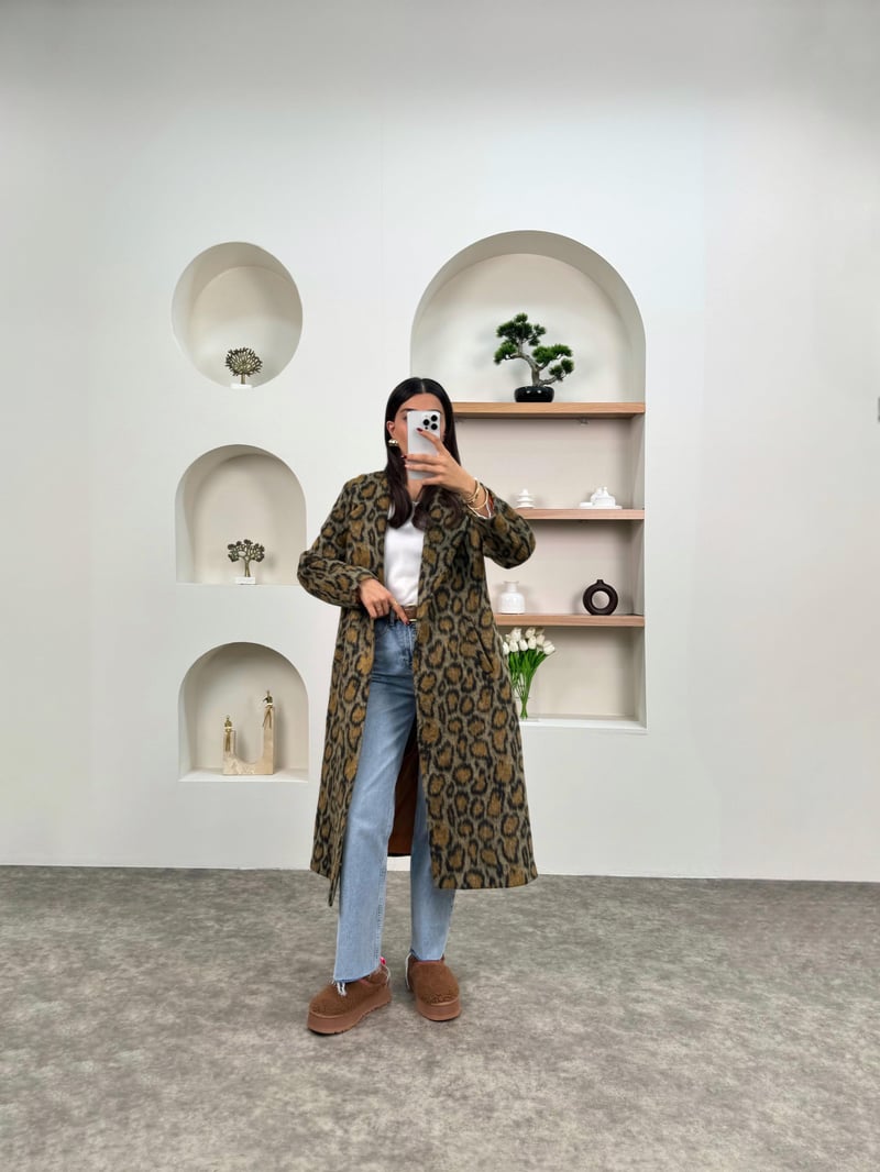 Orse Leopar Desenli Kırçıllı Astarlı Kaban