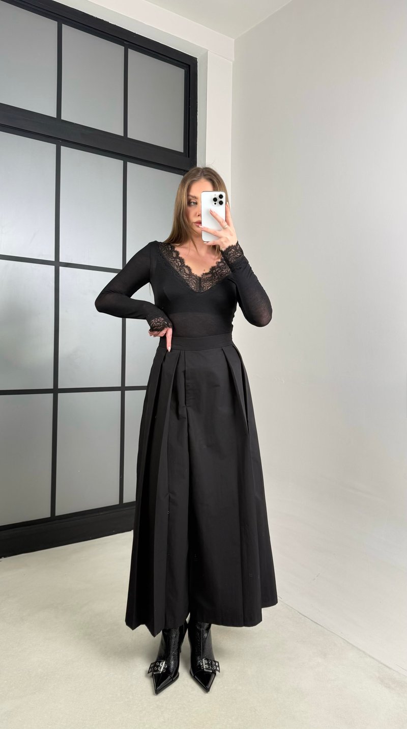 Siyah Beli Lastikli Tasarım Pantolon GAUS-00994