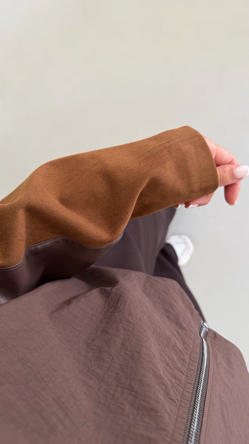 Kahve Kapüşonlu Kadife Kol Detaylı Hırka Beli Lastikli Pantolon İkili Modal Takım GAUS-02060