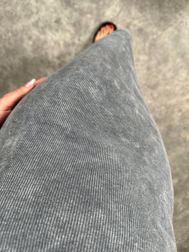 Cord Eskitme Gri Zr Muadili Fitilli Halter Yaka Midi Elbise