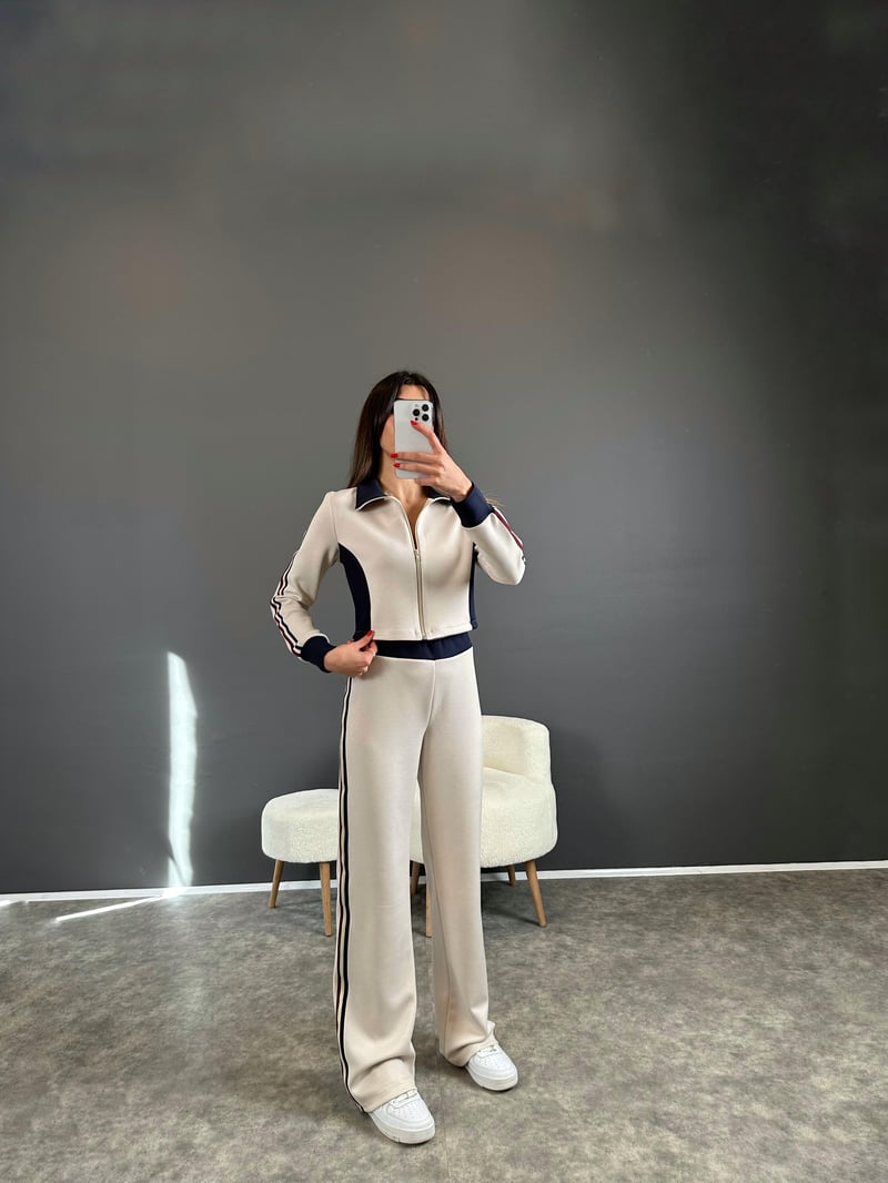 Motta Krem Model Şeritli İkili Takım