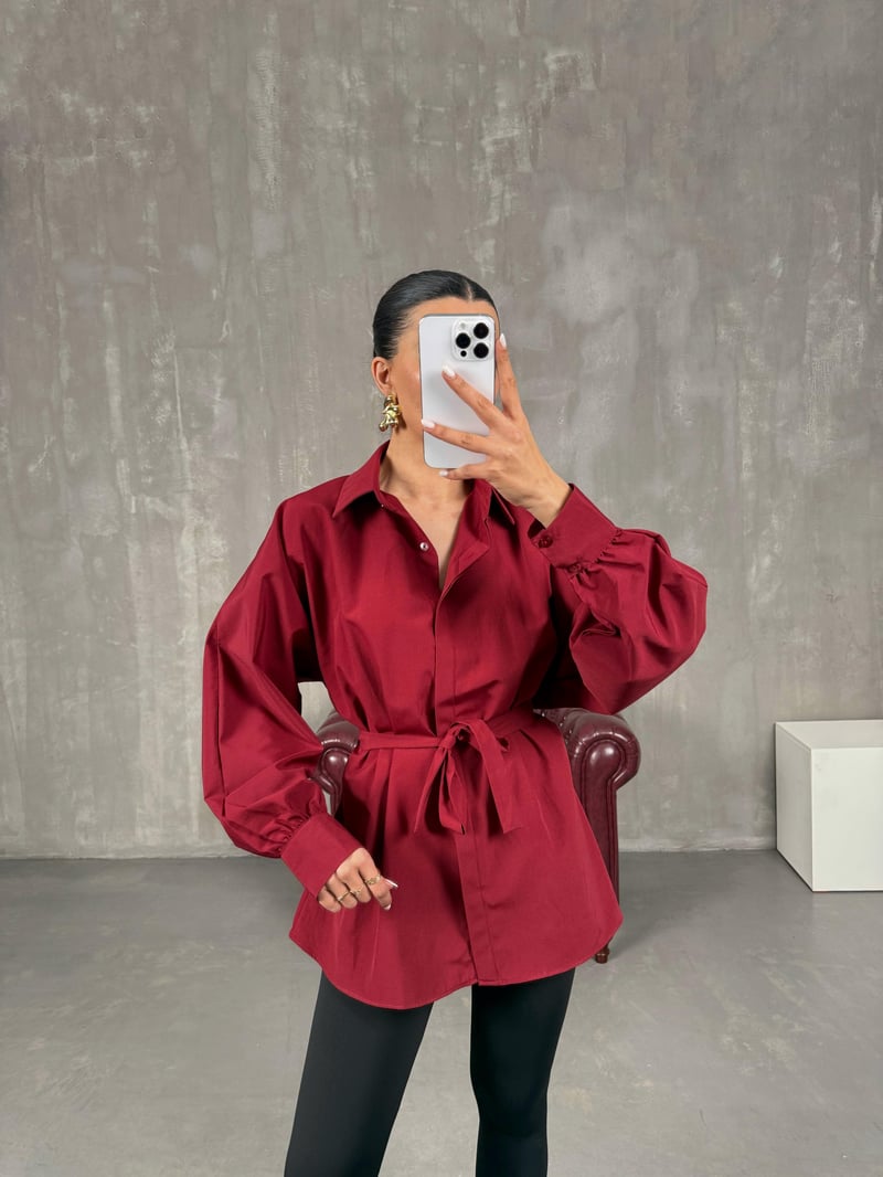 Bordo Kuşaklı Gömlek Gaus00012