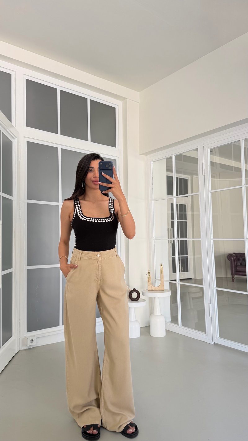 Bej Yıkamalı Tencel Denim Pantolon GAUS-01786