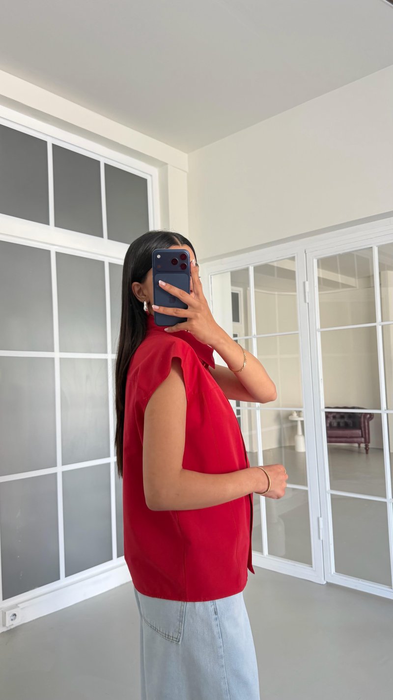 Kırmızı Sıfır Kol Çıtçıt Düğmeli Gömlek GAUS-01639