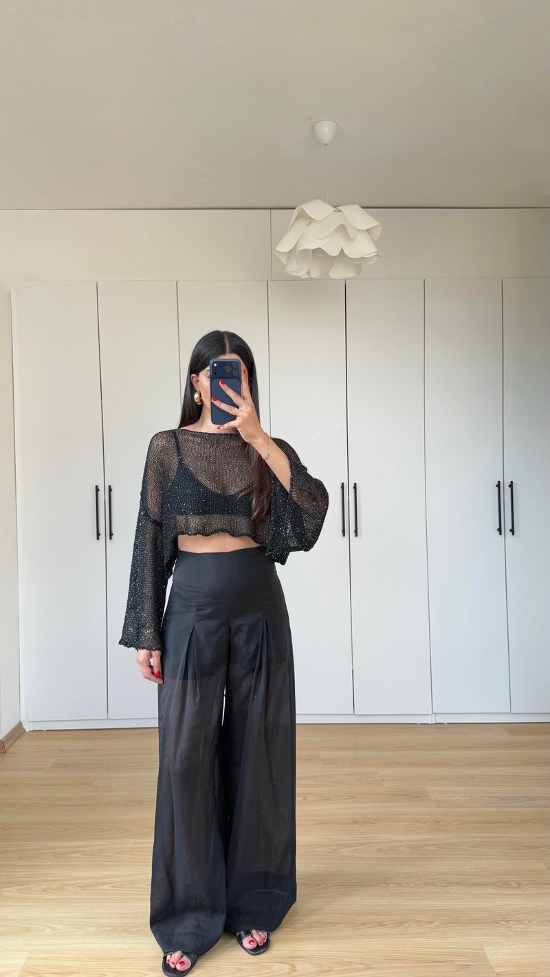 Siyah ZR Model Şortlu Transparan Pantolon GAUS-01594