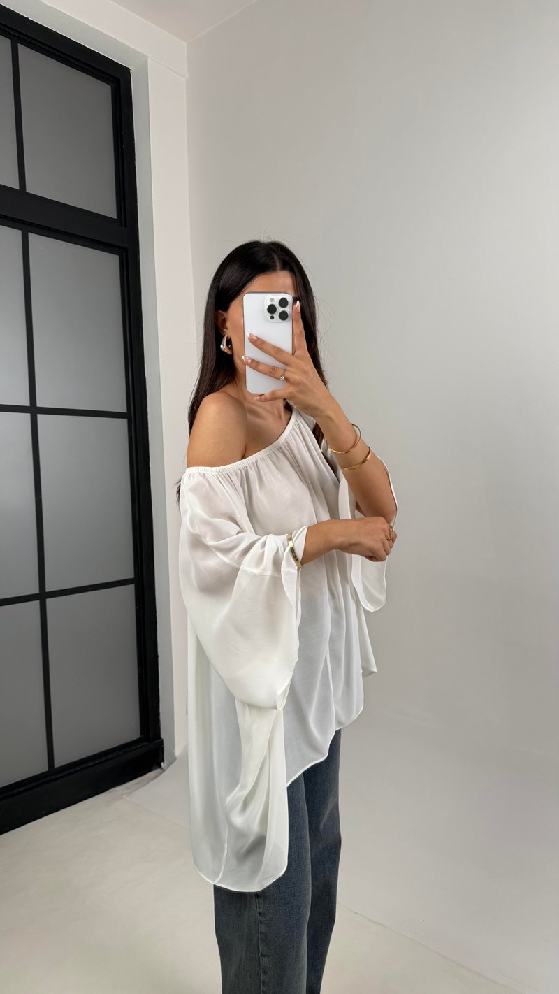 Beyaz Yarasa Kol Şifon Bluz Gaus00574