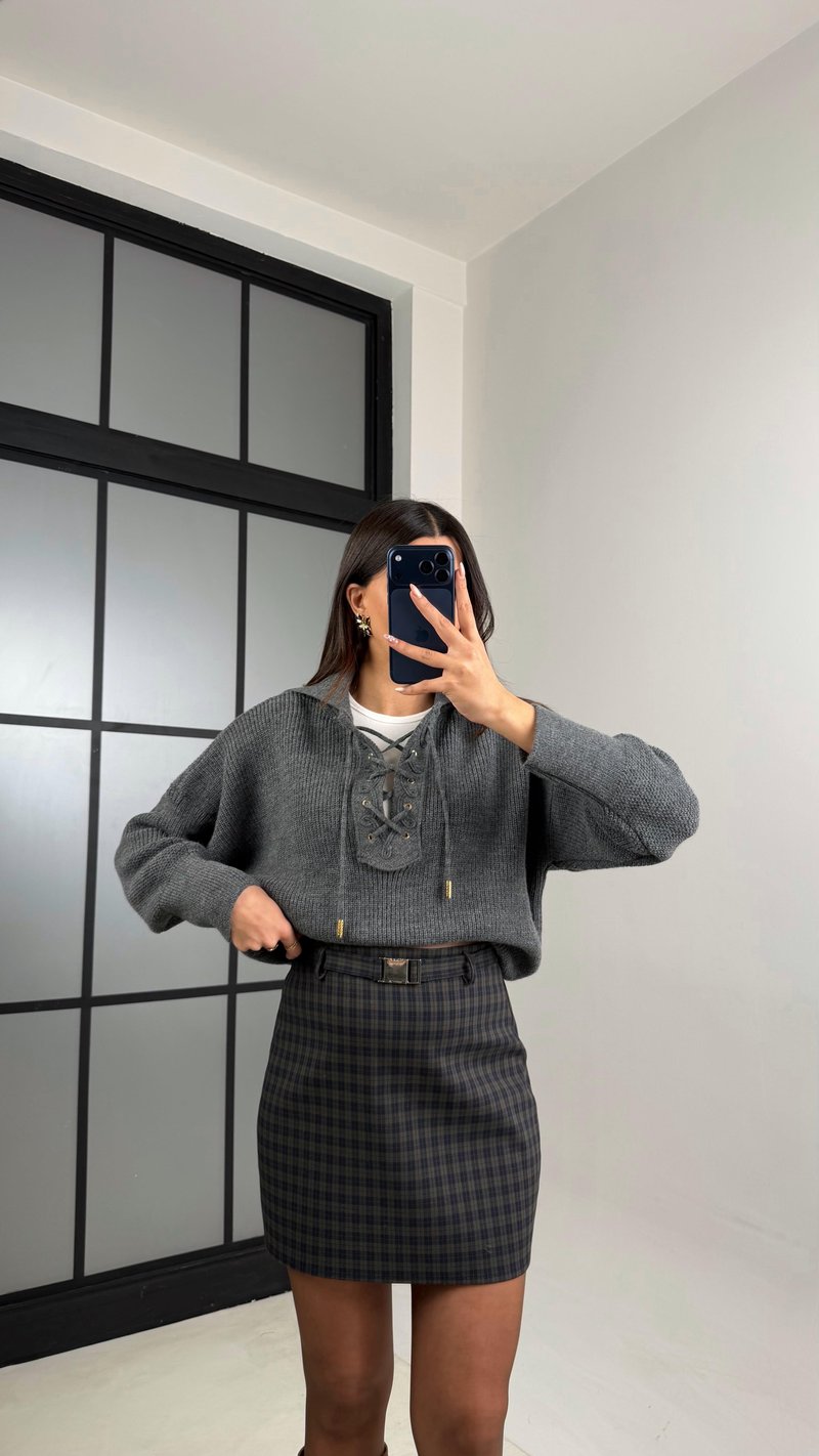 Antrasit Pötikare Desenli Kemerli Etek GAUS-00902