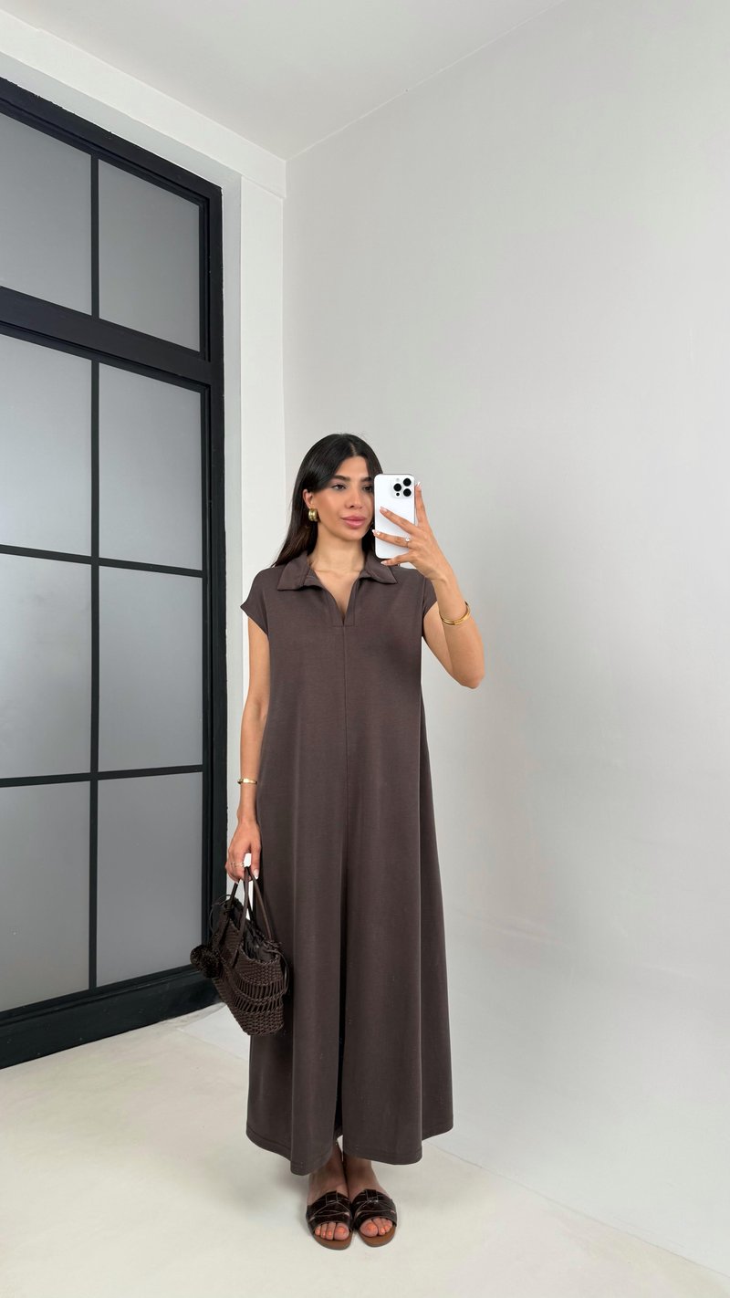 Kahve MD Muadil Polo Yaka Cepli Basic Elbise Gaus00568