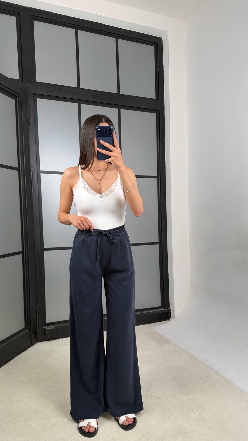 Lacivert Beli Lastikli Tencel Denim Pantolon GAUS-01474