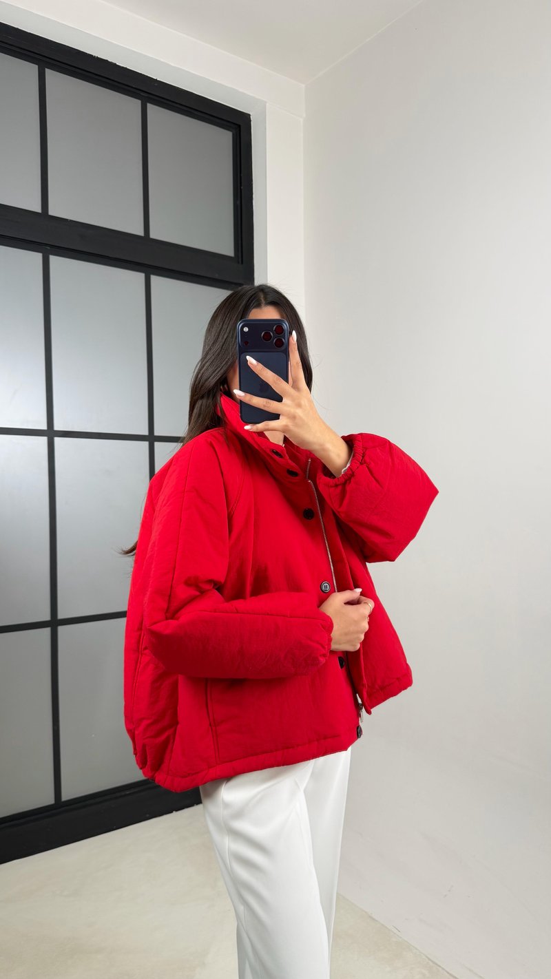 Kırmızı Oversize Astarlı Şişme Mont GAUS-00611