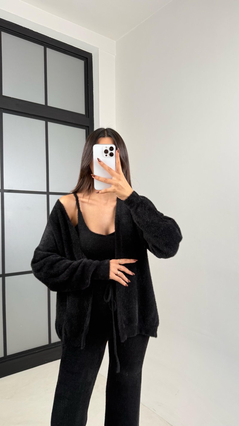 Siyah 3lü Peluş Tüylü Takım GAUS-00441