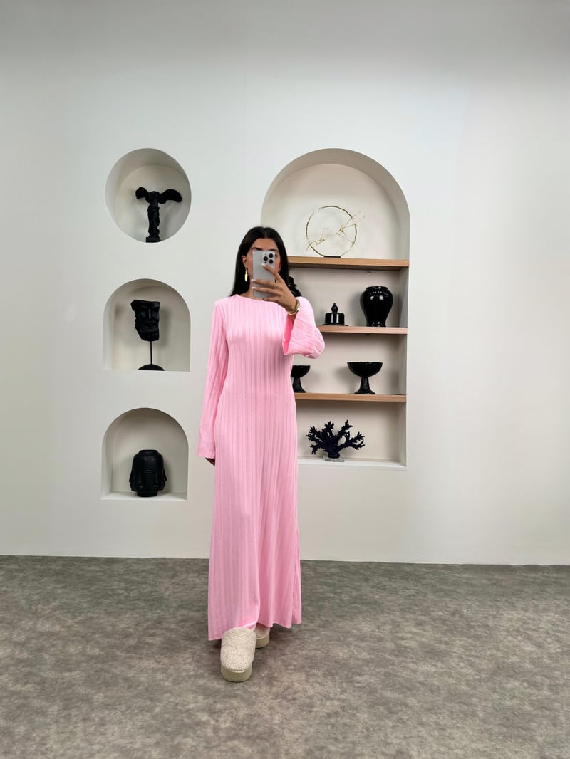 Jita Pembe Bağlamalı Triko Elbise