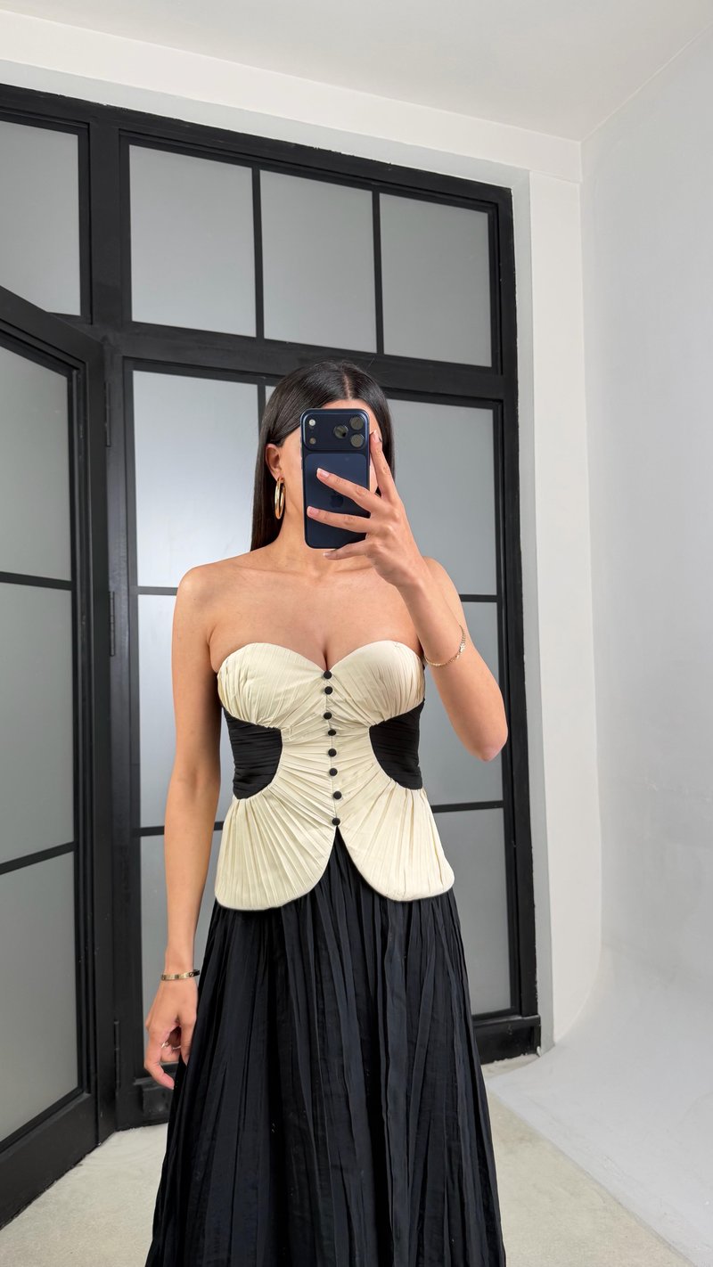 Krem Pileli Düğme Detaylı Tasarım Korse GAUS-01534