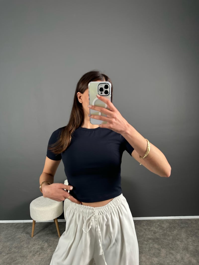 Lacivert Basic Crop Tshirt
