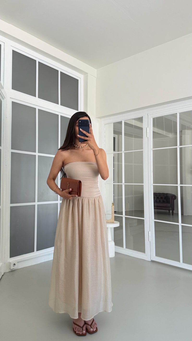Bej Straplez Astarlı Elbise GAUS-01709