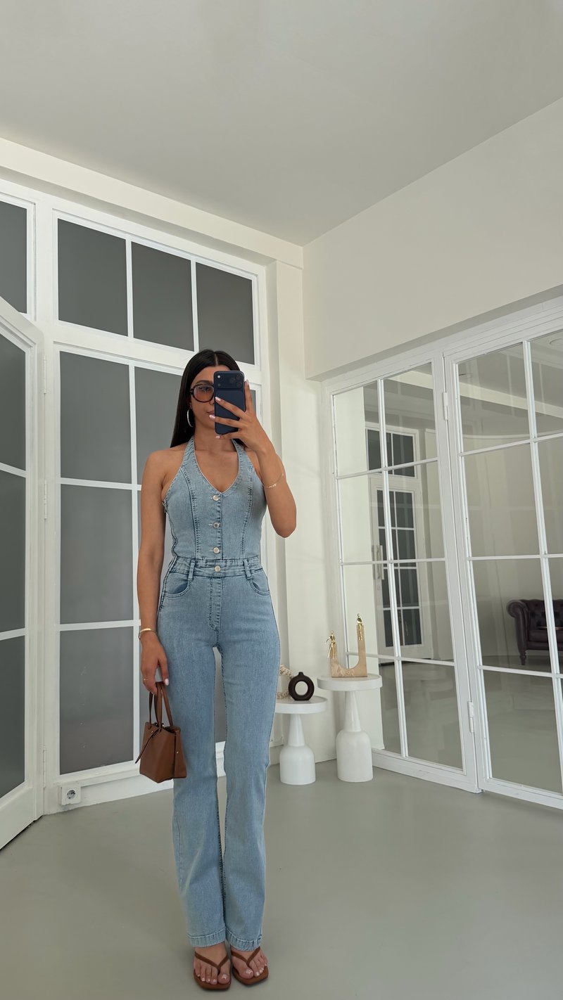 Mavi Likralı Premium Denim Tulum GAUS-01792