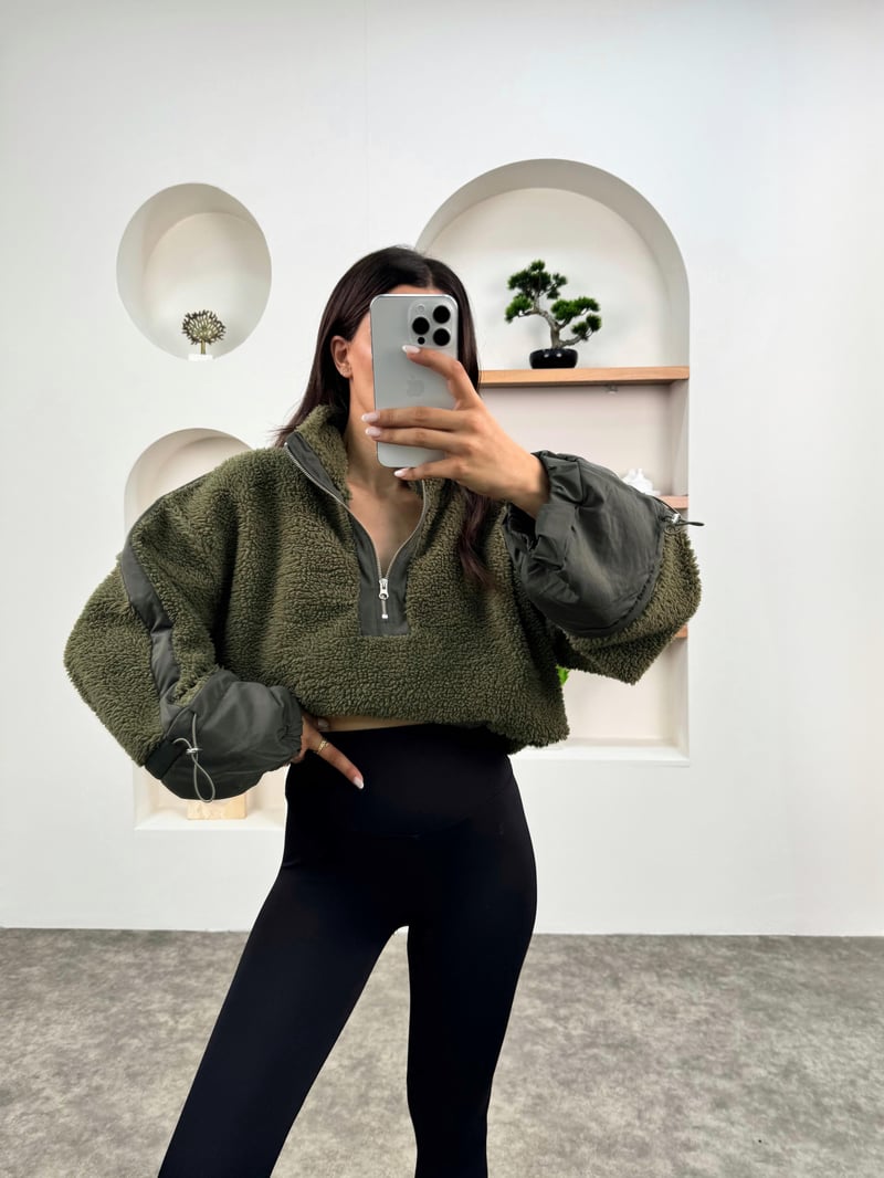 Wons Haki Peluş Sweatshirt