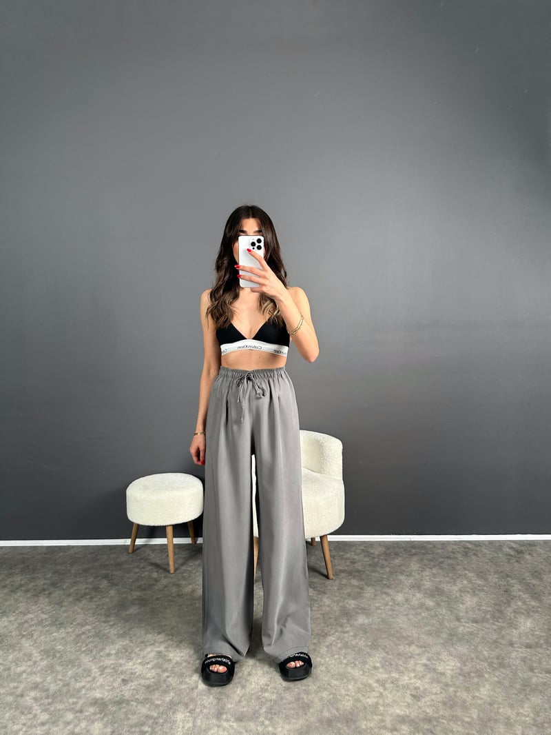 Raisa Gri Basic Beli Lastikli Pantolon