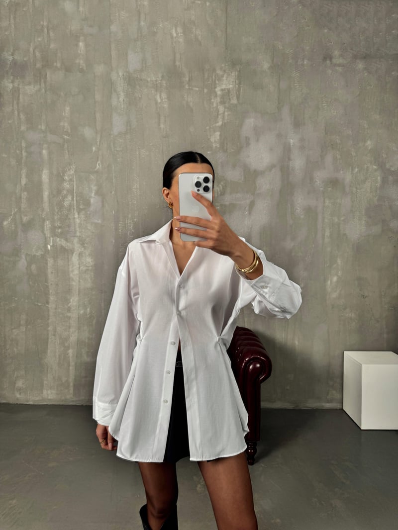 Athen Beyaz ZR Model Oversize Tasarım Gömlek