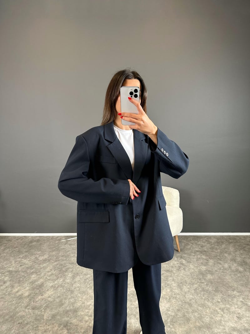 Pascal Lacivert Oversize Astarlı Blazer Ceket