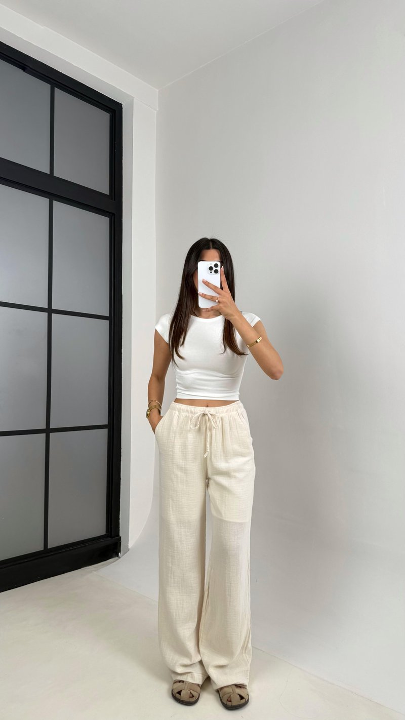 Taş Beli Lastikli Müslin Pantolon Gaus00586