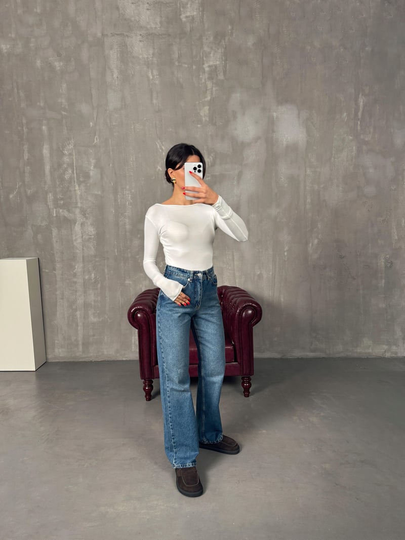 Pooki Mavi Yıkamalı Wide Leg ZR Jean