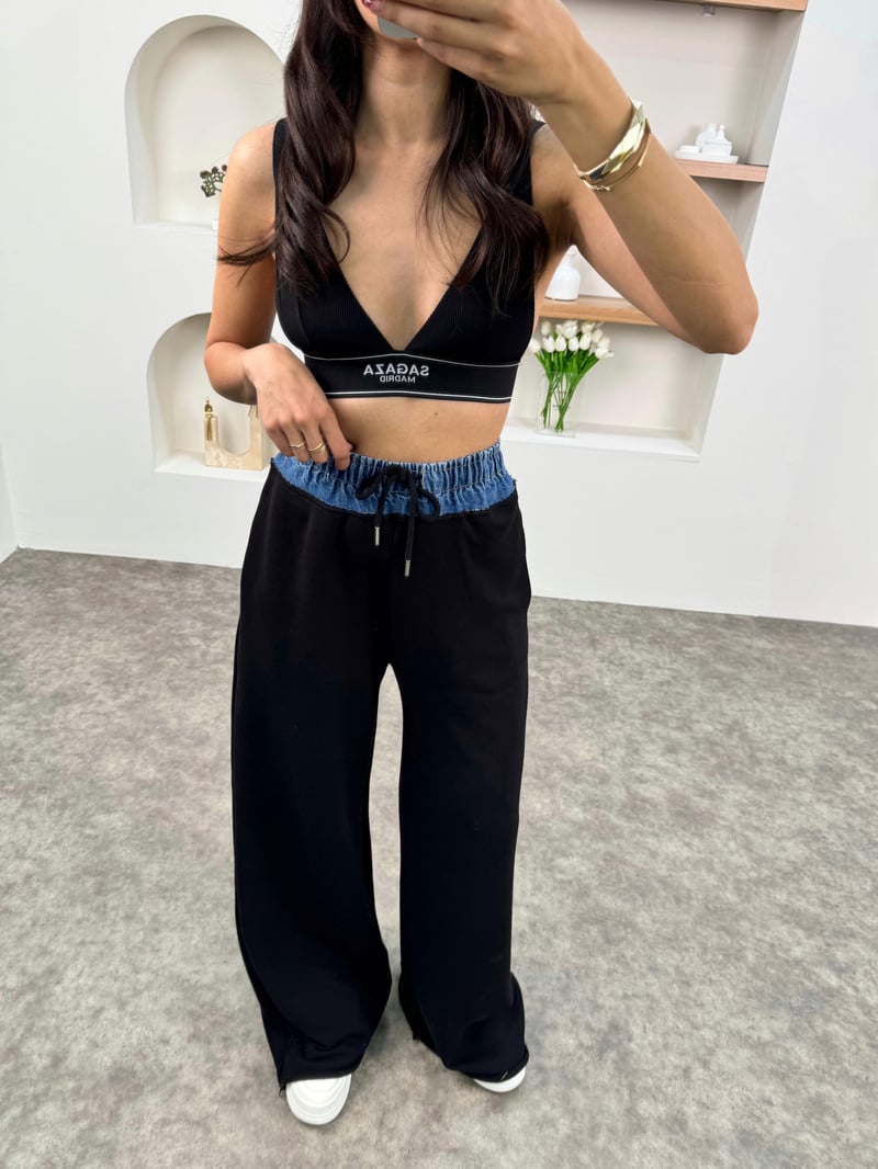 CR Siyah Beli Denim Lastikli Eşofman Altı