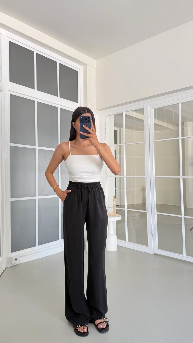 Siyah Yıkamalı Beli Lastikli Tencel Pantolon GAUS-01678