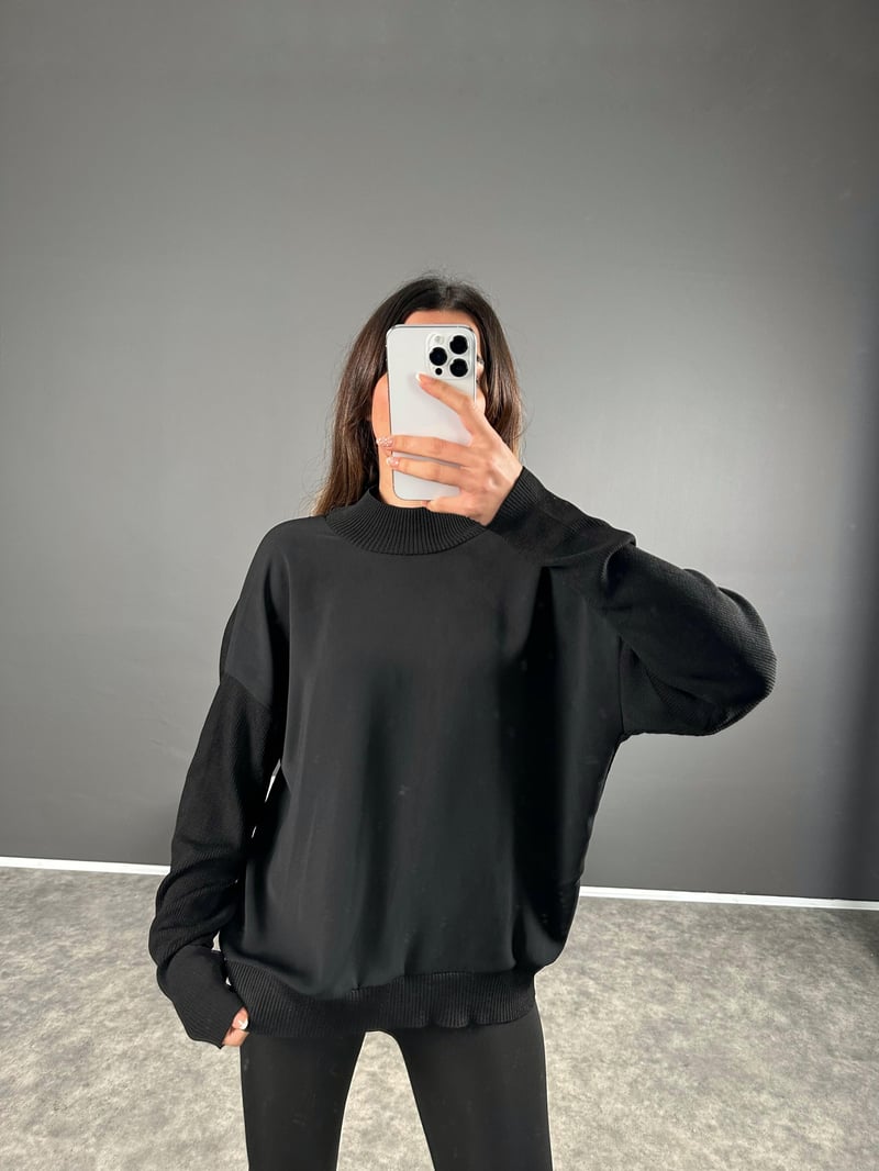 Siyah Çelik Örme Triko Sweat