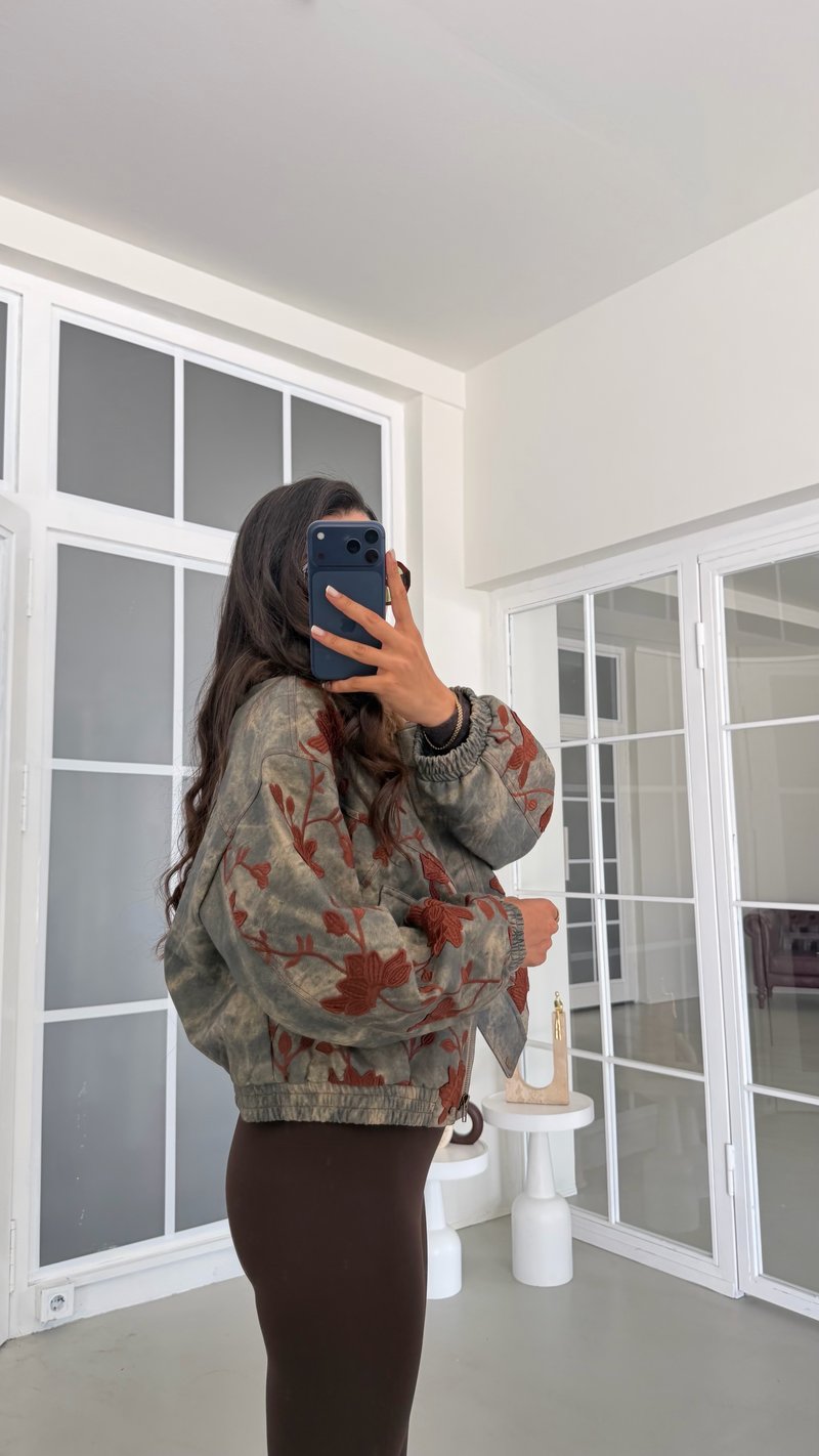Gri Kürk Yakalı Nakışlı Astarlı Premium Ceket GAUS-02165