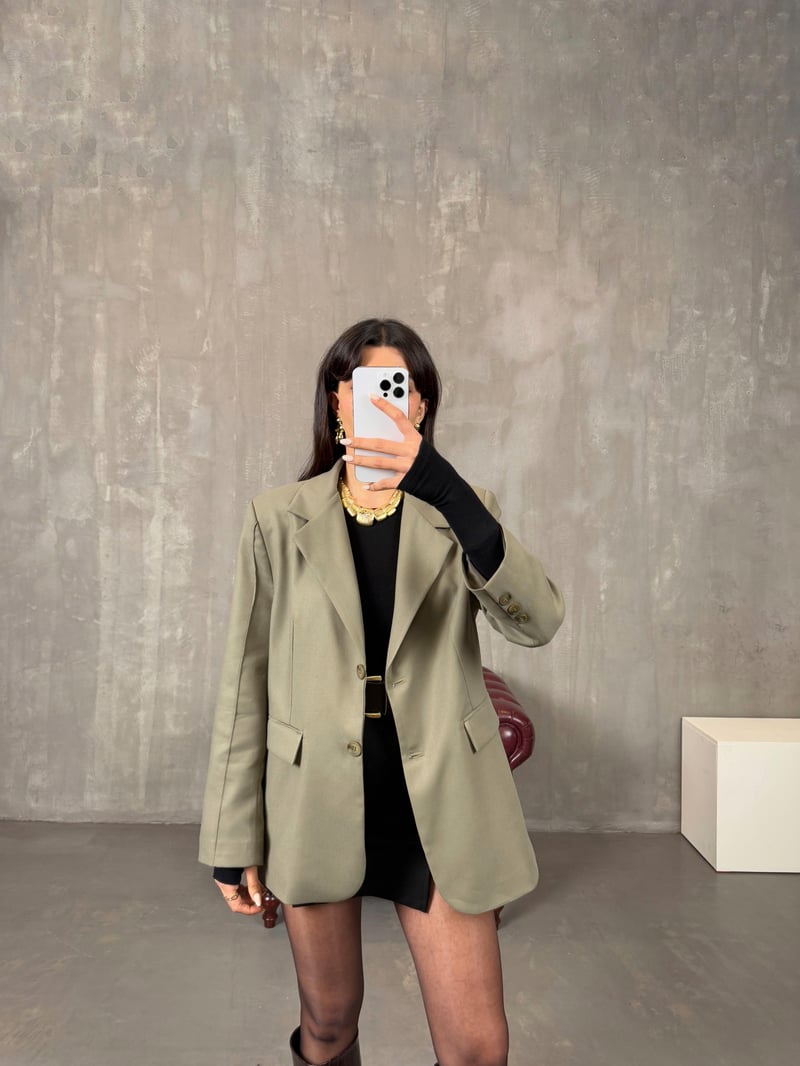 Lenora Haki Astarlı Blazer Ceket