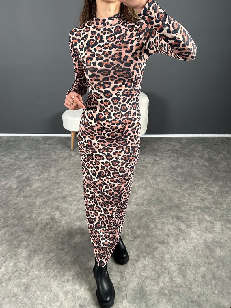 Viral Leoparlı Maxi Boy Elbise 