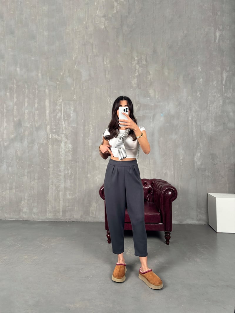 Weld Antrasit Arkası Lastikli Cepli Harem Pantolon