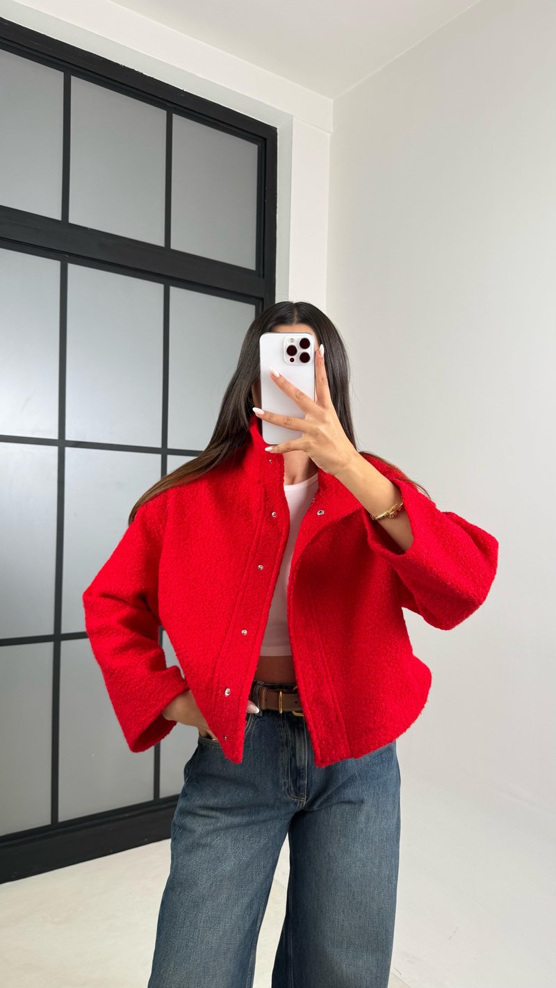 Kırmızı Cute MD Model Buklet Çıtçıt Düğmeli Ceket GAUS-00521