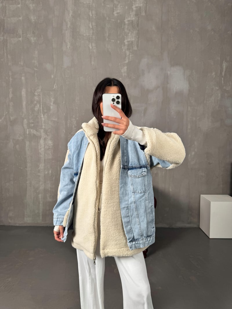 Frame Taş Denim Detaylı Peluş Ceket