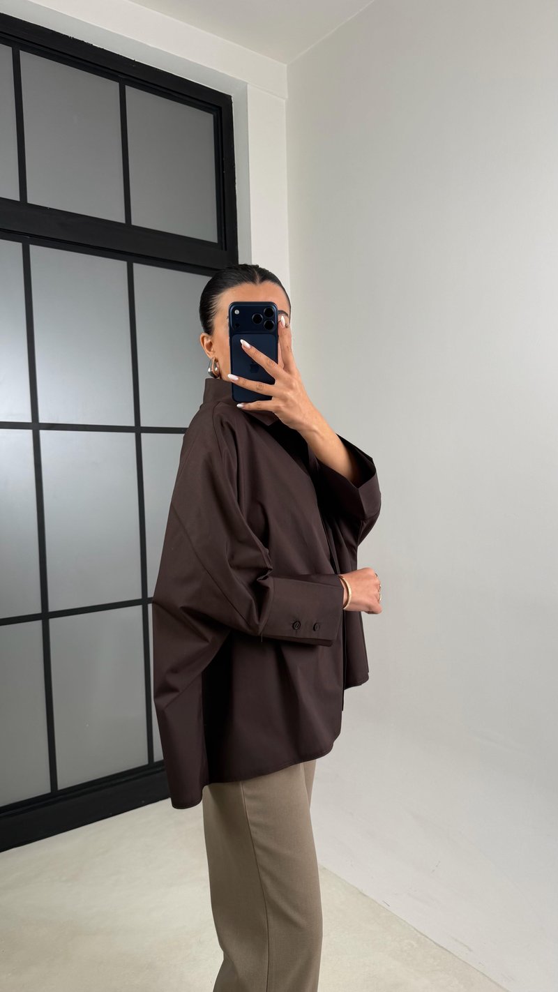 Acı Kahve Yarasa Kol Poplin Gömlek GAUS-00545