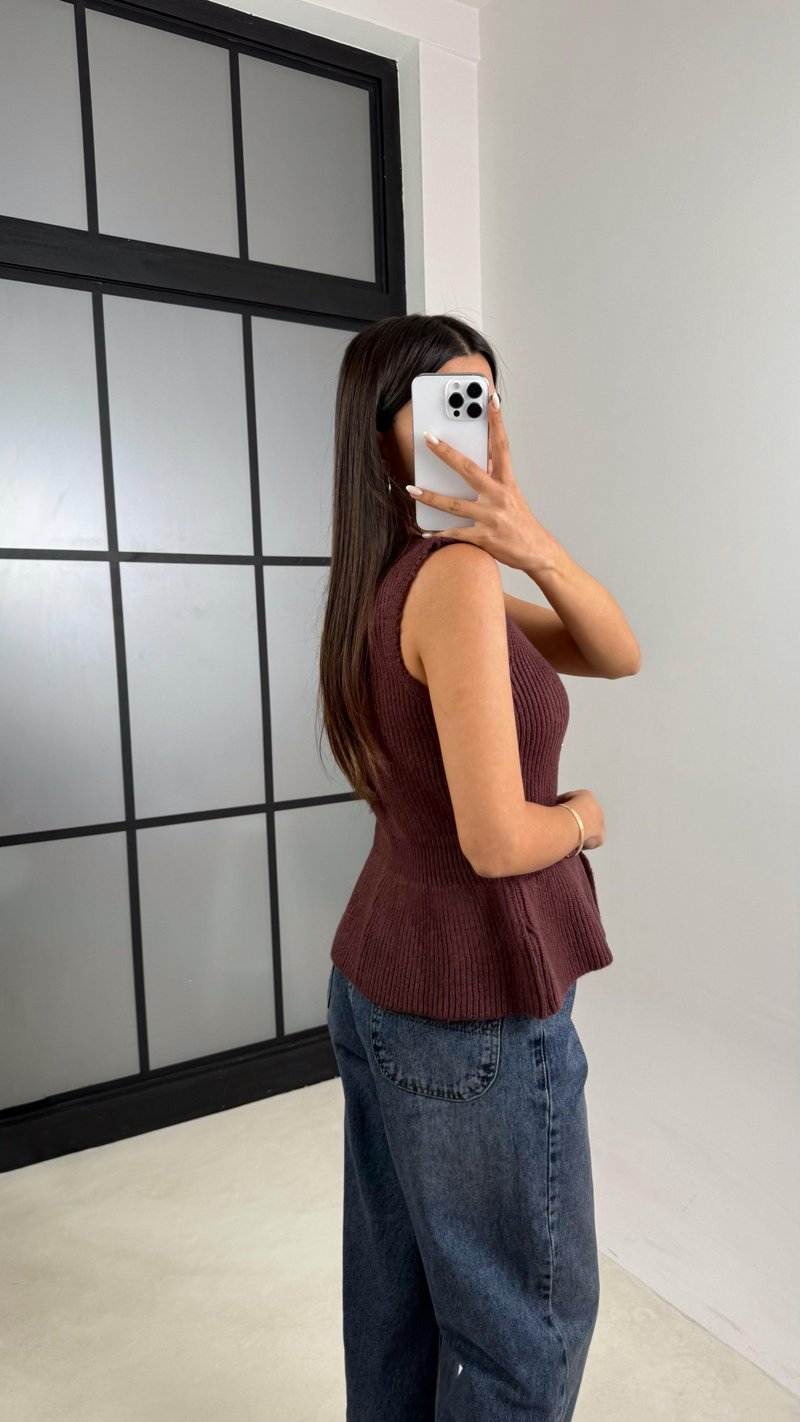 Bordo Beli Lastikli Triko Yelek GAUS-00535