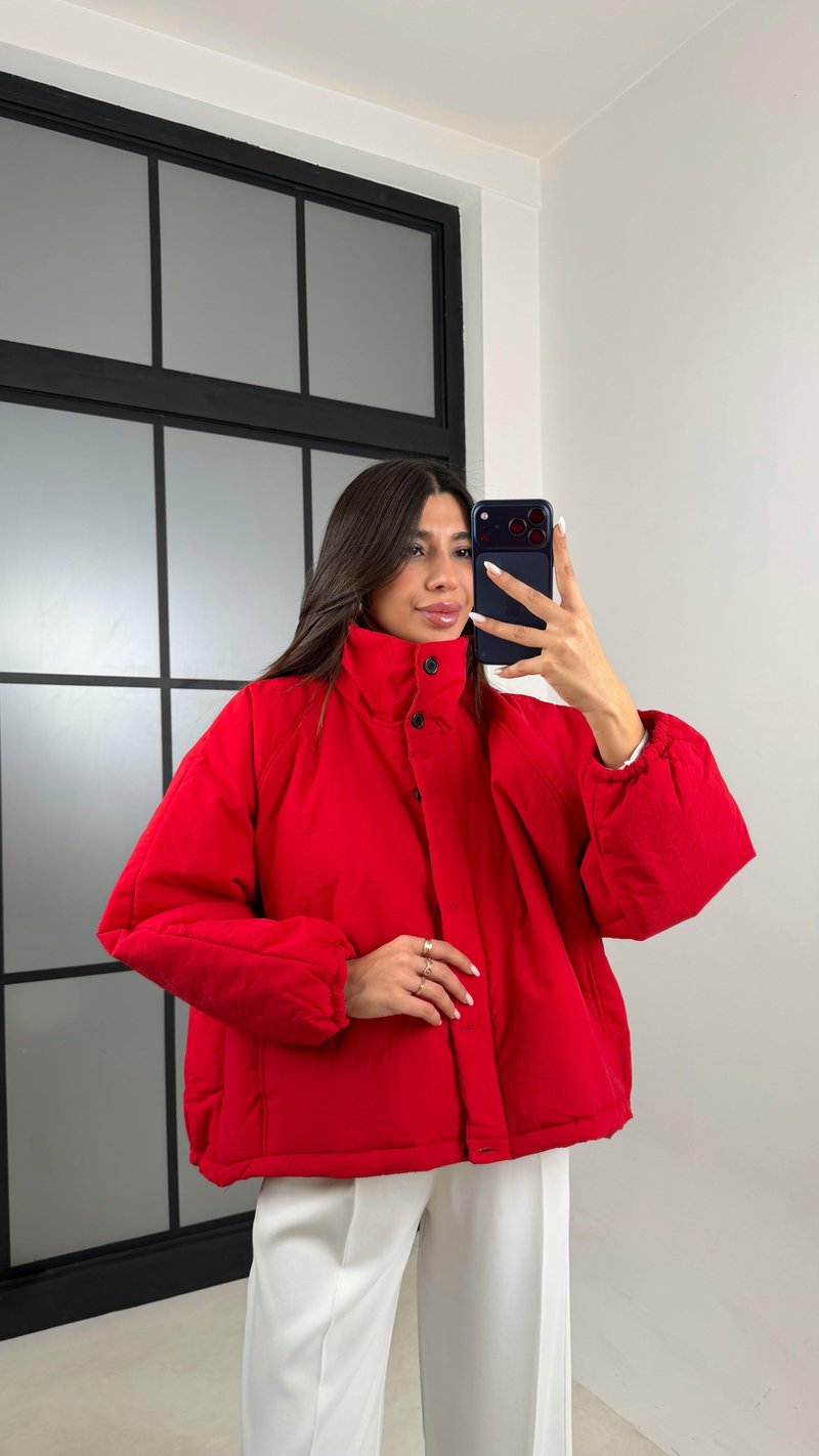 Kırmızı Oversize Astarlı Şişme Mont GAUS-00611