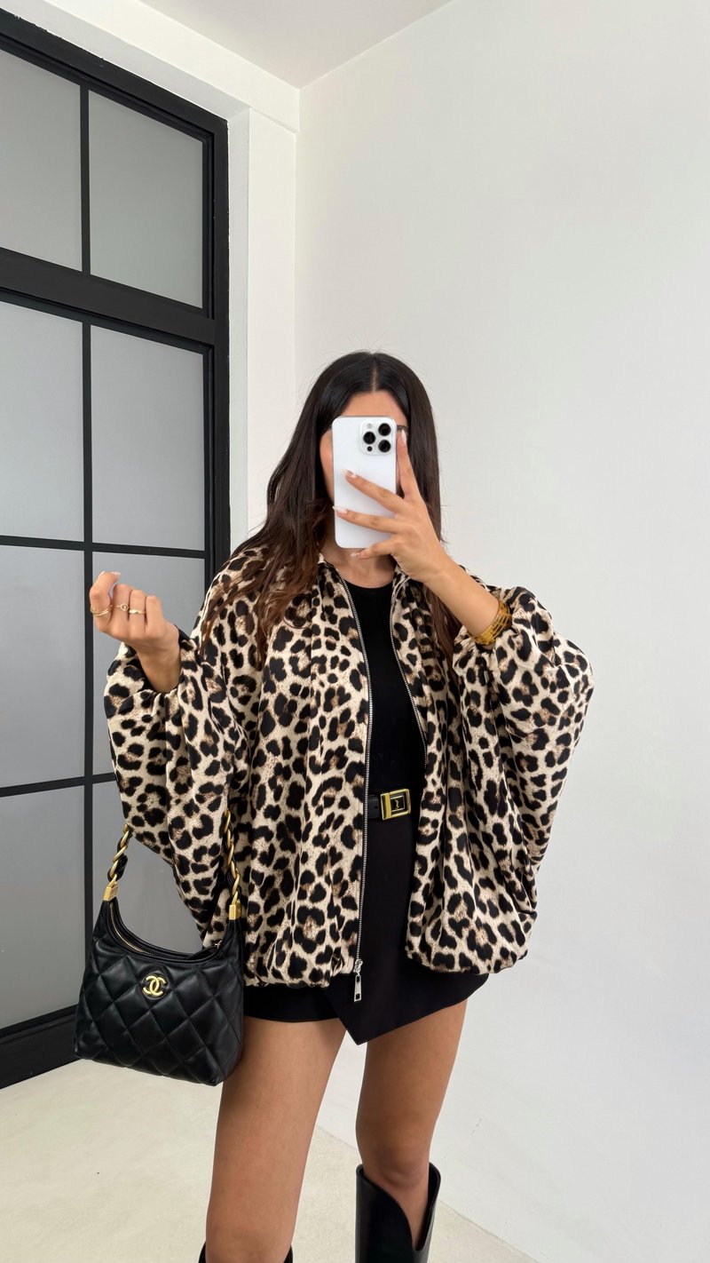 Leopar Leopar Desenli Astarlı Bomber Hırka GAUS-00121
