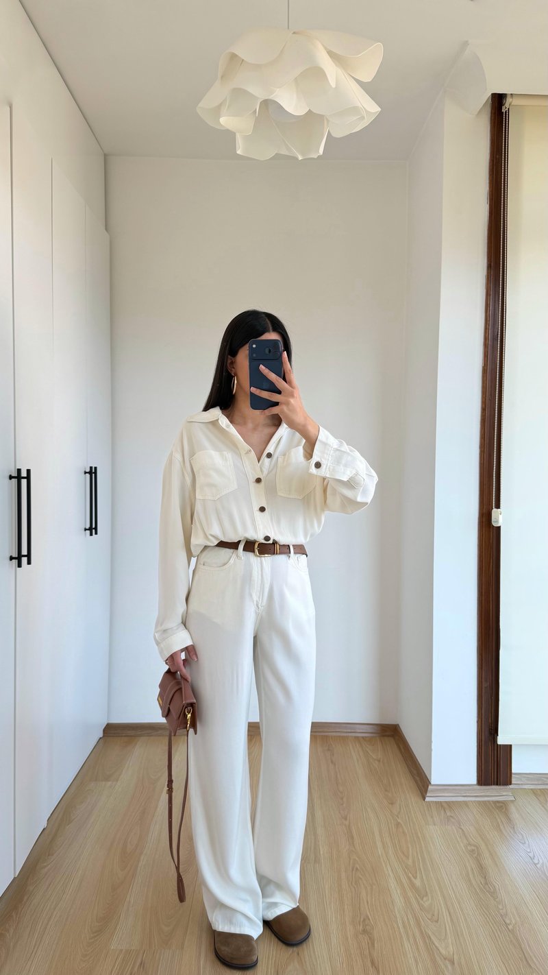 Bej Beli Lastikli Tencel Denim Tulum GAUS-01394