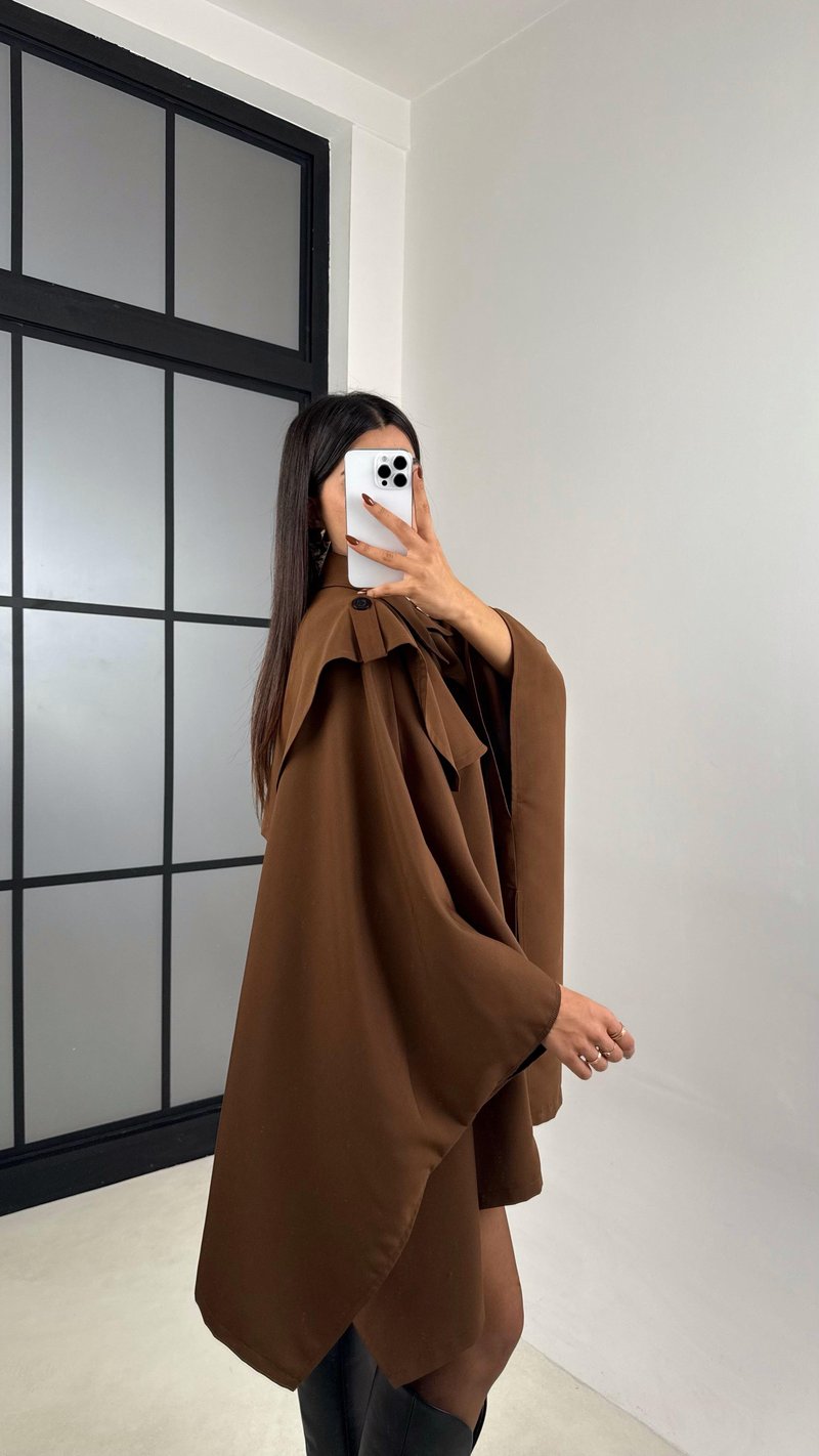 Kahve Premium Tasarım Panço Trençkot GAUS-00156