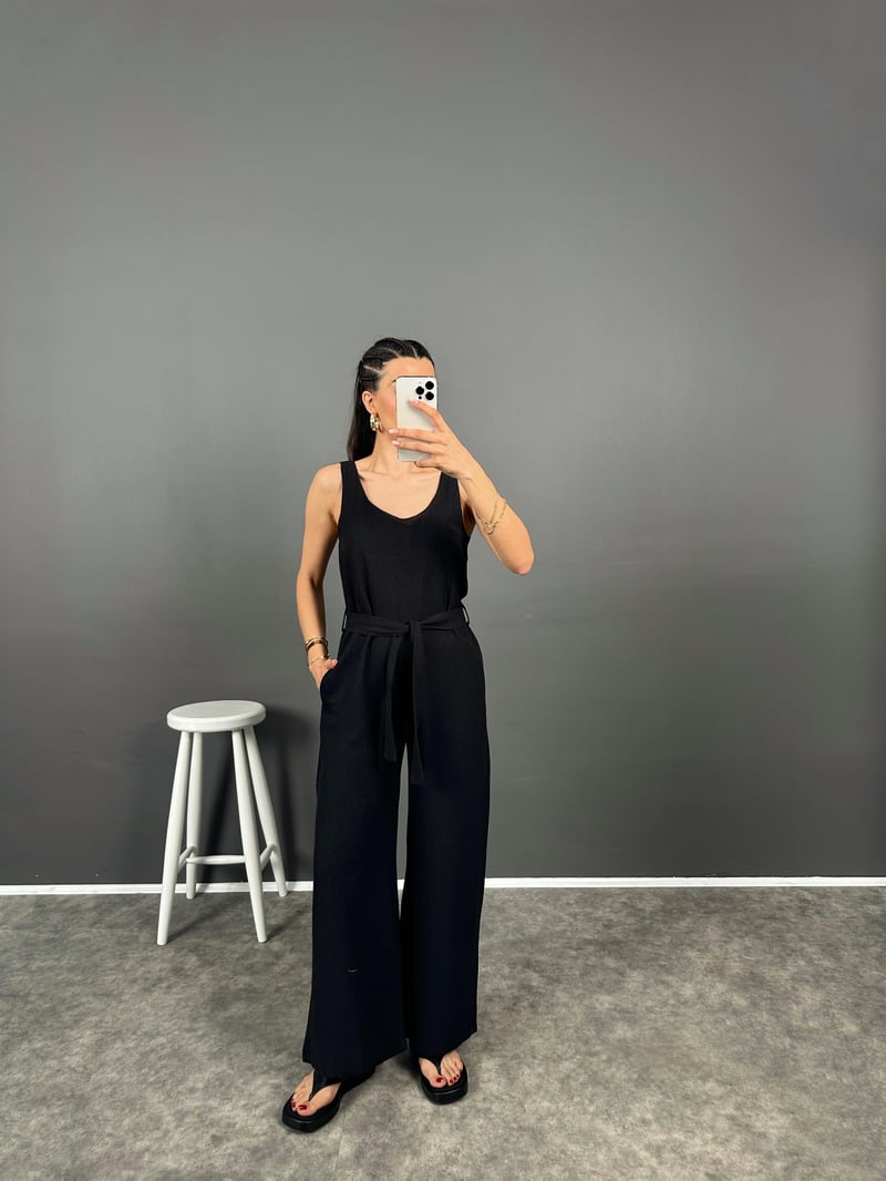 Korel Siyah Keten Kemerli Tulum