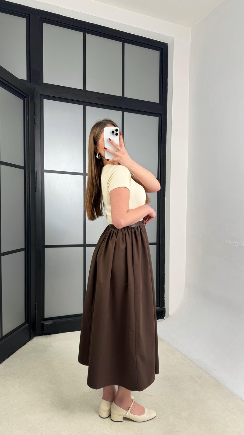 Kahve Kısa Kol Beli Lastikli Kemerli Elbise GAUS-01246