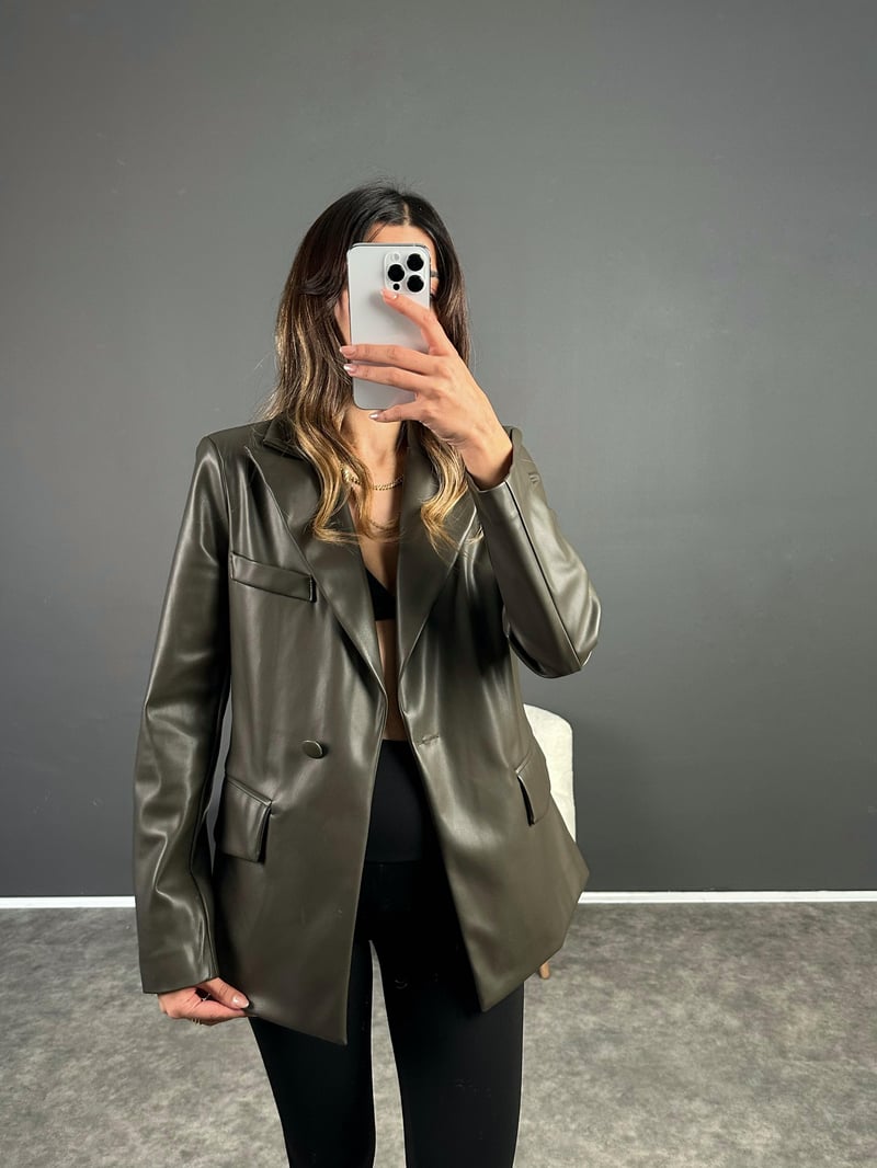 San Yeşil Deri Blazer Ceket