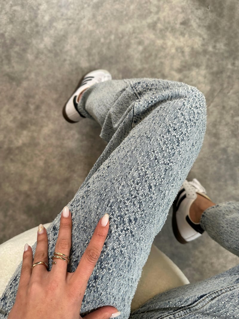 Buz Mavi Yüksek Bel Bol Paça Jean