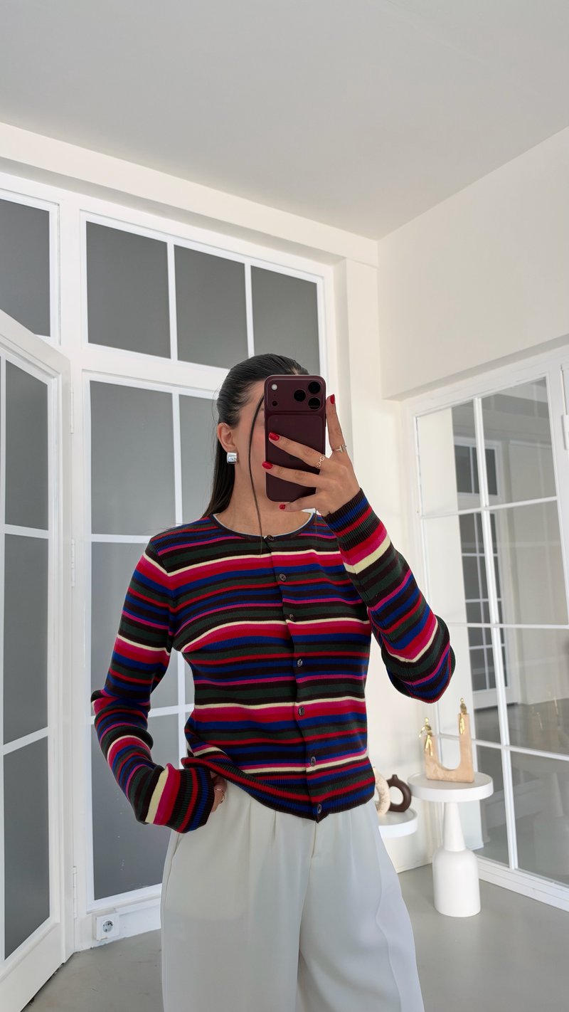 Çok Renkli Şeritli Triko Hırka GAUS-02244
